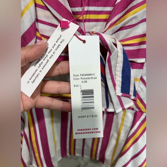 NWT Parker Striped Bow Front Peplum Top In Poolside Stripe - Picture 6 of 8